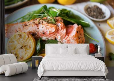 Grilled salmon food photography recipe idea Wall mural