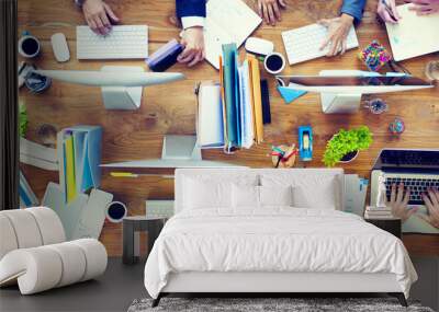 Group of Business People Working on an Office Desk Wall mural