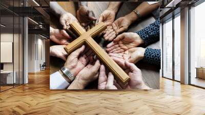 Group of christianity people praying hope together Wall mural