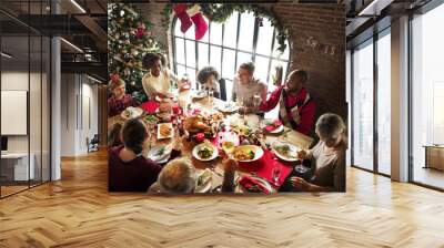 Group of diverse people are gathering for christmas holiday Wall mural