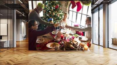 Group of diverse people are gathering for christmas holiday Wall mural