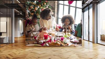 group of diverse people are gathering for christmas holiday Wall mural