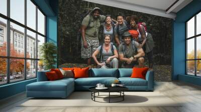 Group of happy diverse campers Wall mural