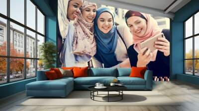 Group of islamic women taking selfie together Wall mural