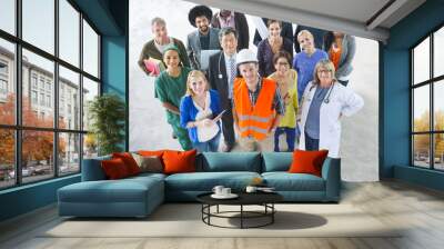 group of multiethnic diverse people with different jobs Wall mural