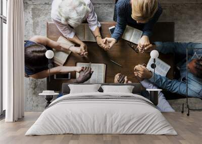 Group of people holding hands praying worship believe Wall mural