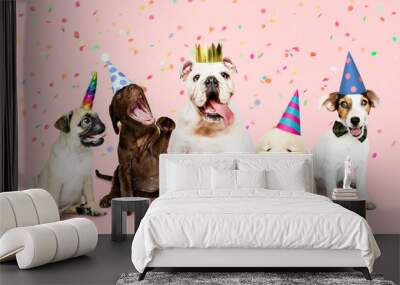 Group of puppies celebrating a new year Wall mural