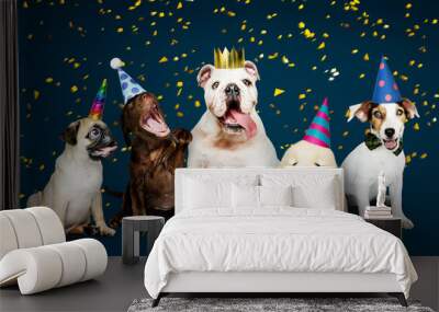 Group of puppies celebrating a new year Wall mural