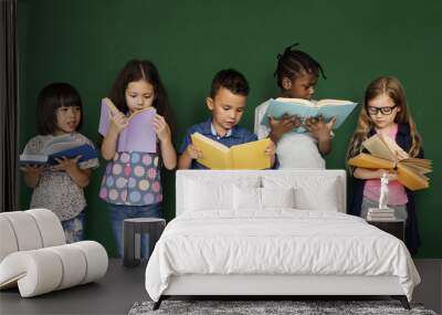 Group of school kids reading for education Wall mural