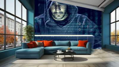 Hacker working on computer cyber crime Wall mural