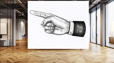 Hand drawn pointing hand isolated on background Wall mural