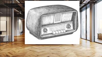 Hand drawn retro wooden radio Wall mural