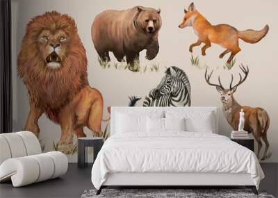 Hand drawn wild animals Wall mural