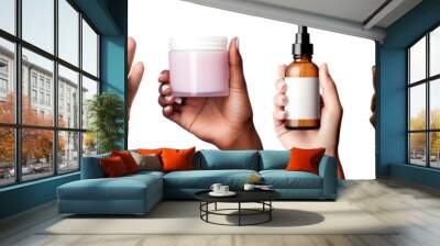 hand holding skincare product set Wall mural