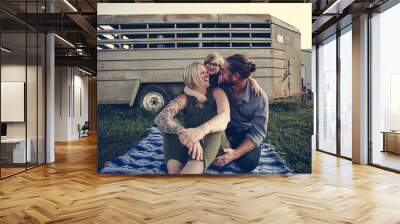 Happy caucasian family spending time together Wall mural