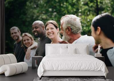 Happy diverse people together in the park Wall mural