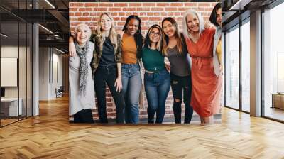 Happy diverse women in a row Wall mural