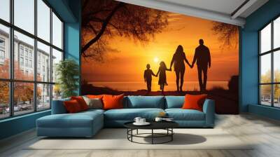 Happy family father sunset adult. Wall mural