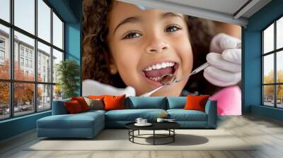 Happy Hispanic smiling girl kid person human face. Wall mural