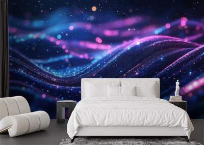 Happy New Year Celebration 2025 Sparkles Banner futuristic digital lights. Wall mural