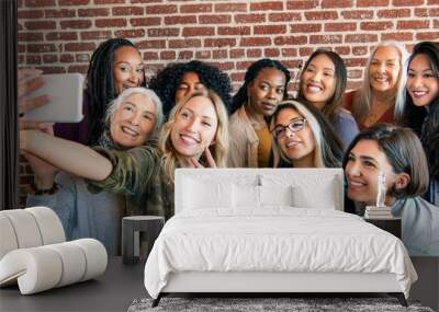 Happy women taking a selfie Wall mural