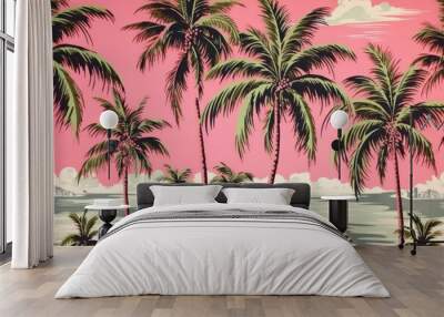 Hawaiian palm trees outdoors painting pattern. Wall mural