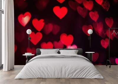 Heart bokeh background hearts red. Wall mural