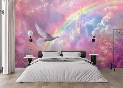 Heaven rainbow flying backgrounds. Wall mural