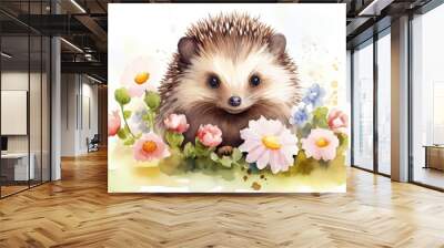 Hedgehog flower mammal animal. Wall mural