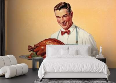 Holding turkey christmas dinner adult food meal. Wall mural