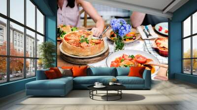 Homemade vegetarian dishes on a table Wall mural