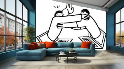 Hugging friends via social media due to COVID-19 doodle element transparent png Wall mural