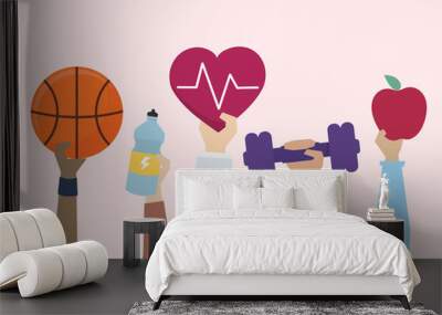 Illustration of exercise and healthy lifestyle concept Wall mural