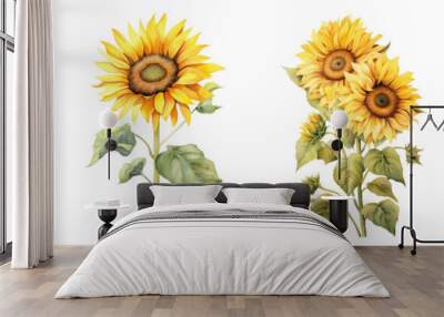 Illustration of sunflowers png element set on transparent background Wall mural