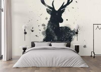 Ink painting minimal of deer wildlife animal antler. Wall mural