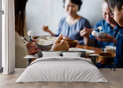 Japanese family eating Wall mural