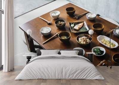 Japanese food set on the table Wall mural