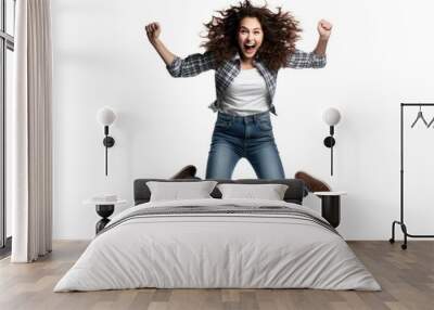 Jumping shouting portrait adult. Wall mural