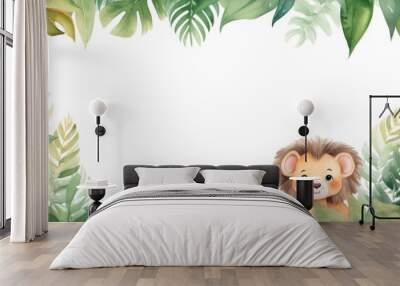 Jungle animal green cartoon nature. Wall mural