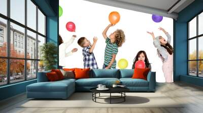 Kids with balloons png sticker, transparent background Wall mural