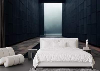 Large building wall in rainning outdoors architecture floor. Wall mural