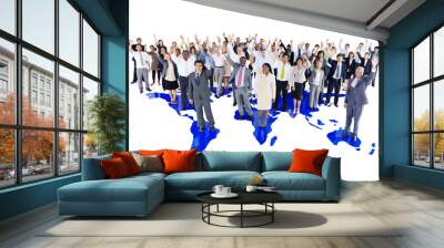 Large Group of People On The World Map Wall mural