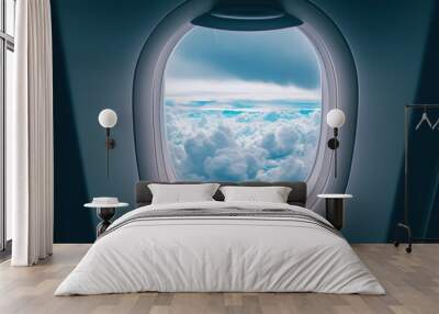 Large window see raining cloudscape airplane aircraft porthole. Wall mural