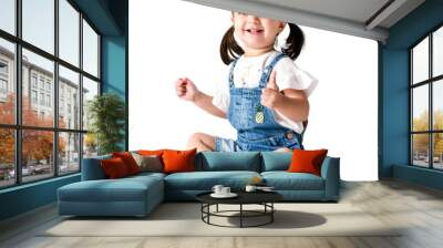 Little girl png clipart, cute toddler sitting on the floor, transparent background Wall mural