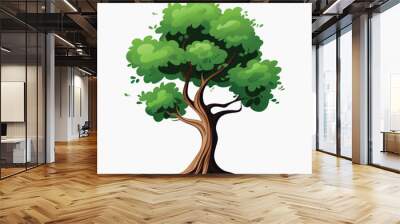 Lush green tree illustration art Wall mural