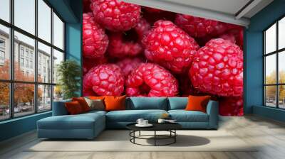 Macro shot of red raspberry background Wall mural