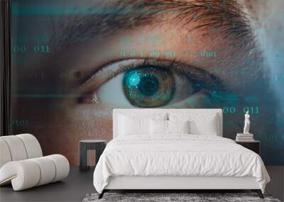 Man's eye with intraocular contact lens smart technology Wall mural