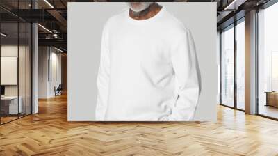 Man in white sweater casual apparel with design space close up Wall mural