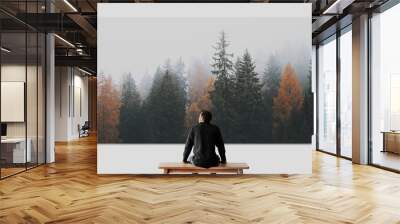 man looking at forest image on the wall rear view Wall mural