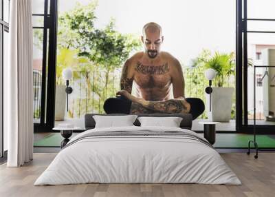 Man Yoga Practice Pose Training Concept Wall mural